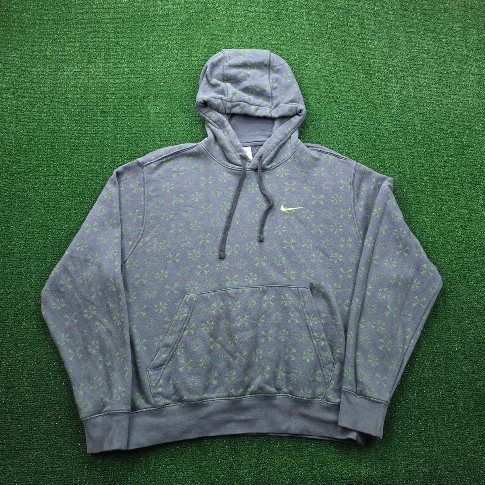 Nike Hoodie Sweatshirt Mens Large Green Blue Geometric AOP Athletic‎ FJ1635-309